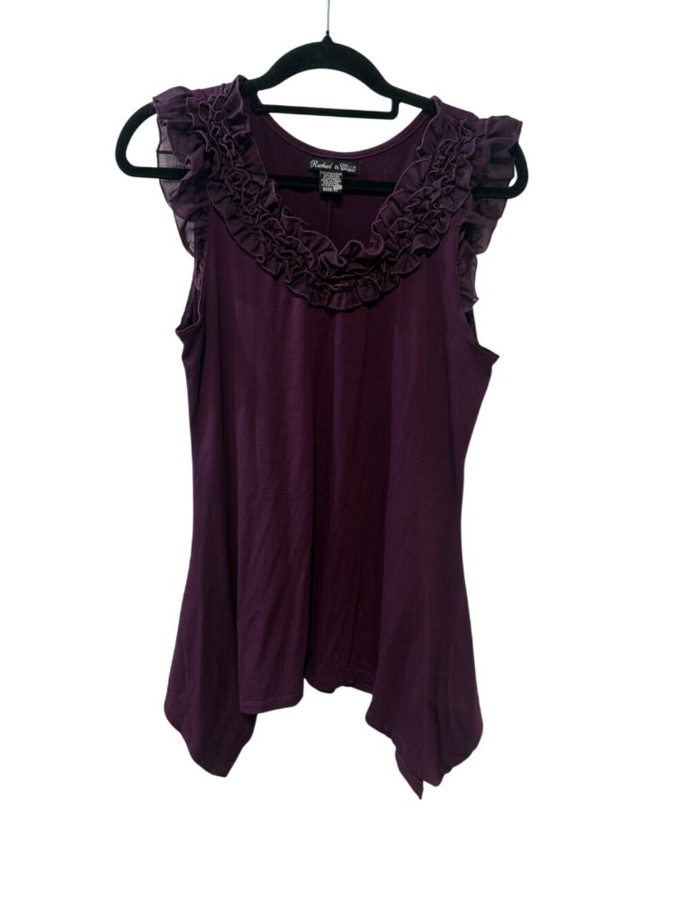 Rachael & Chloe Size Extra Large (XL) Purple Ruffle Neck Sleeveless Tank Asymmet